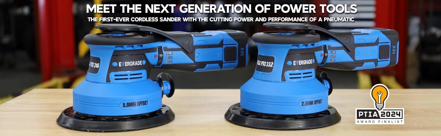 EVERGRADE AWARD WINNING Line Professional 6' CORDLESS DA Random Orbital Power Sander with 3/16' (5.0 mm) Offset - STARTER KIT RGX Pro 316 - Automotive, Auto Body, Woodworking (Fast Material Removal)