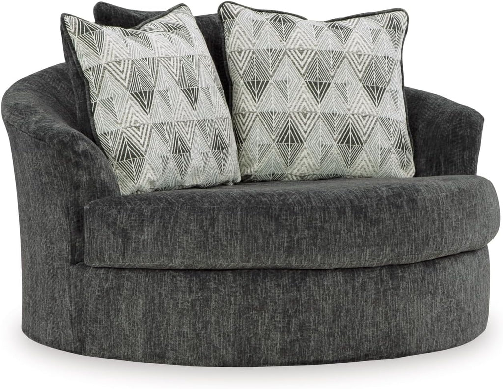 Signature Design by Ashley Biddeford Transitional Upholstered Oversized Swivel Accent Chair with 3 Accent Pillows, Black