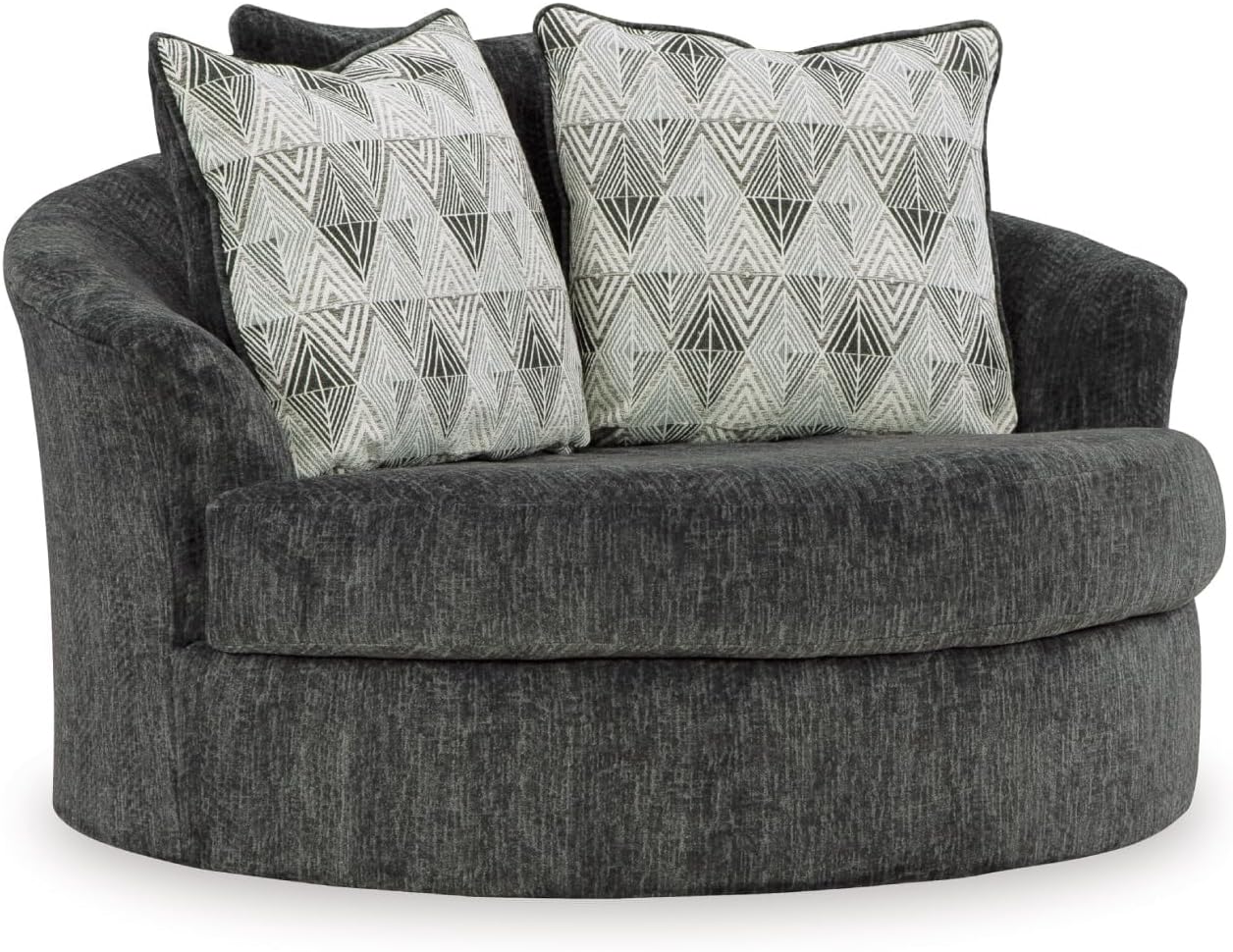 Signature Design by Ashley Biddeford Transitional Upholstered Oversized Swivel Accent Chair with 3 Accent Pillows, Black