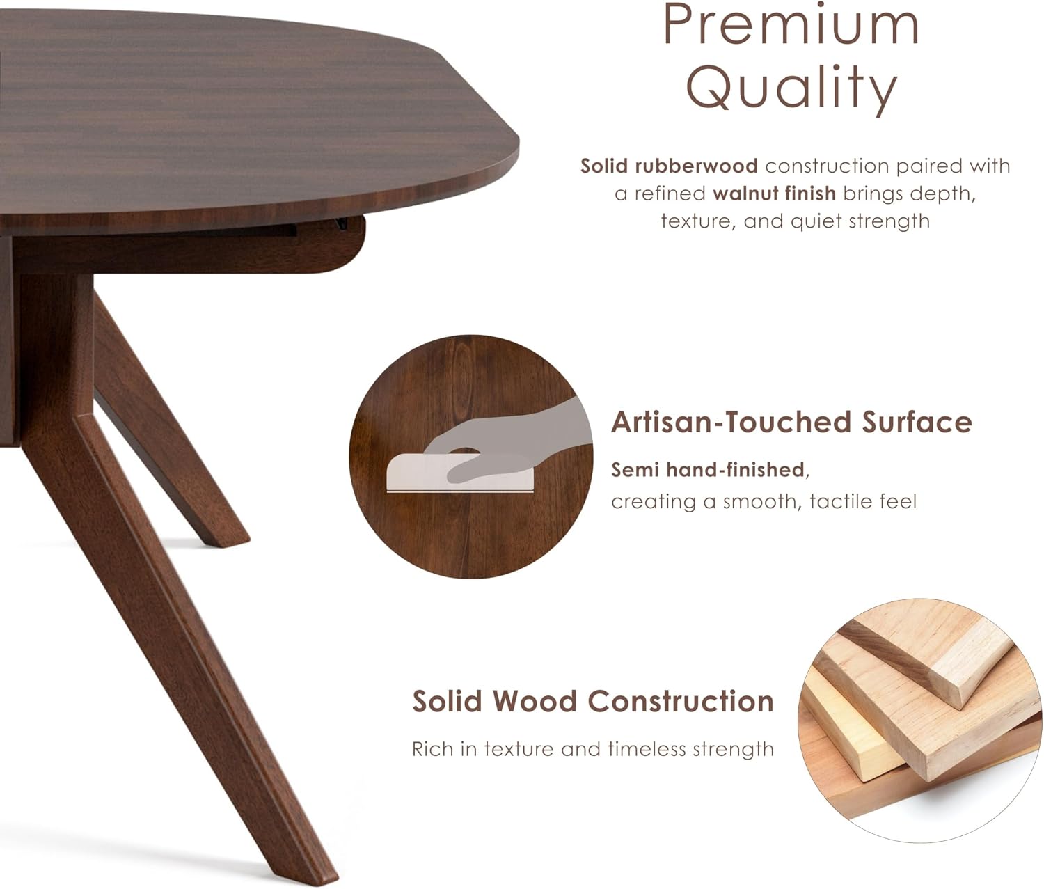 Furniture of America Nazaen V 78.5' Mid-Century Modern Solid Wood Live Edge Extendable Dining Table with Steel Support, Walnut Finish, Seats 6–8