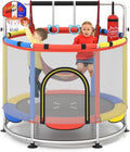 OLAKIDS 55' Trampoline for Kids, Indoor Outdoor Adjustable Toddler Trampoline with Safety Enclosure Net, Baby Recreational Trampolines with Basketball Hoop Hammock Boxing Bag Gymnastic Bar Rings