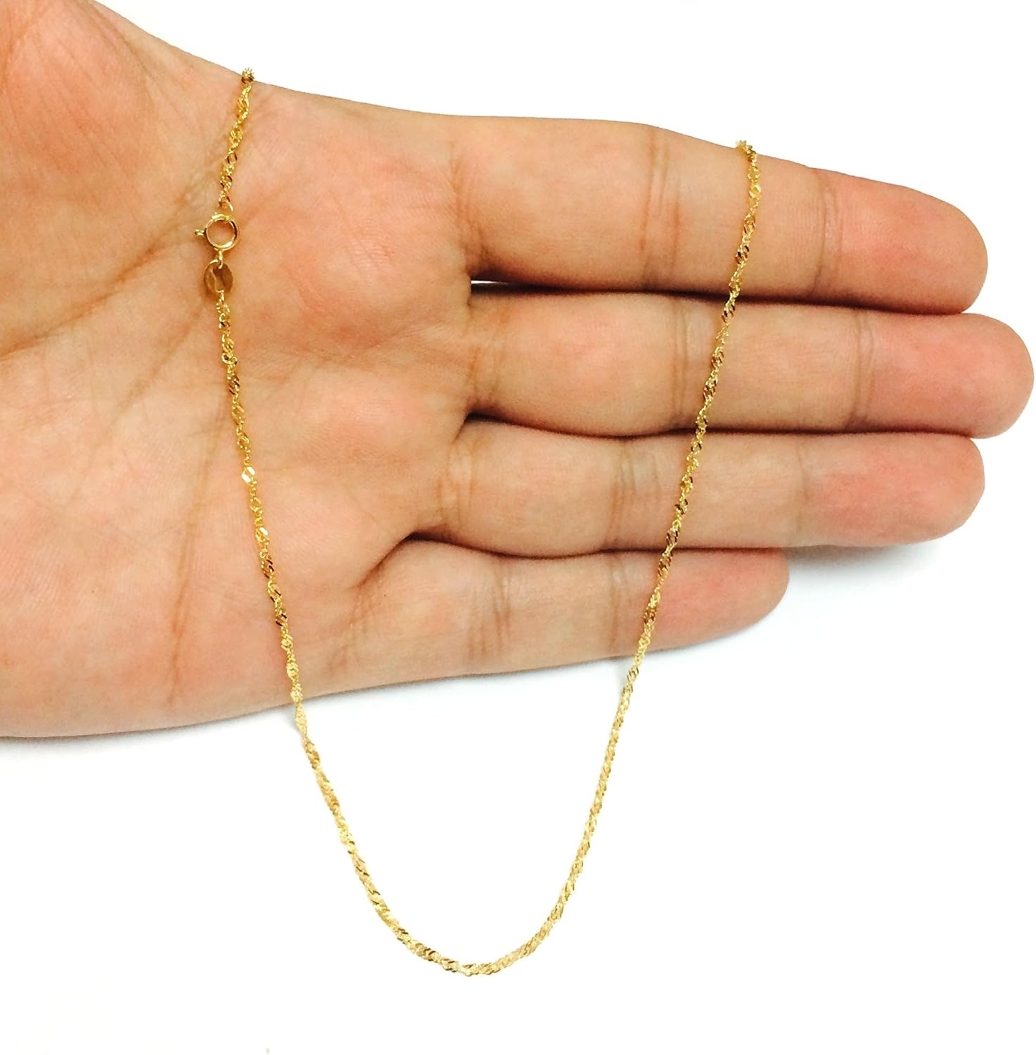 Jewelry Affairs 10k Yellow Real Solid Gold Singapore Chain Necklace, 1.5mm