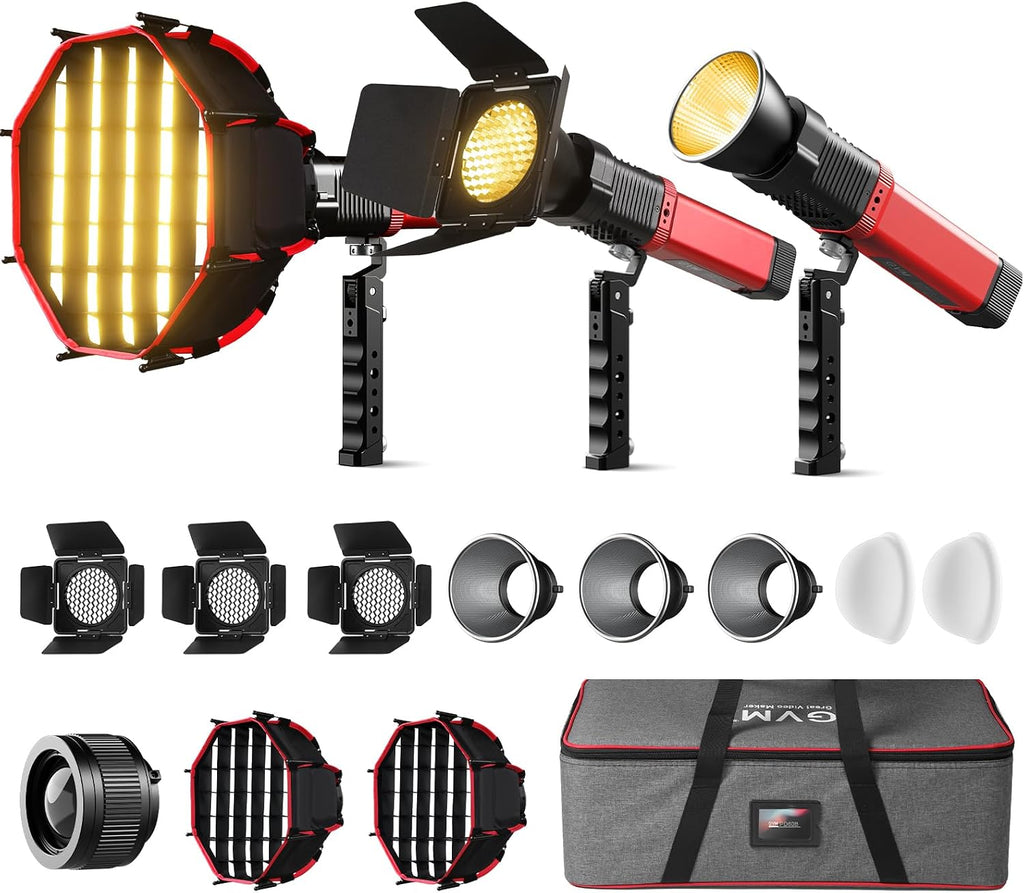 GVM PD60B 60W COB Video Light,3 Packs Portable Bi-Color Studio Lights CRI97+ 2700~6800K,49300 Lux@0.5m, Handheld Photography Lighting for Outdoor/Indoor Shooting, Spotlight for 12 Light Effects