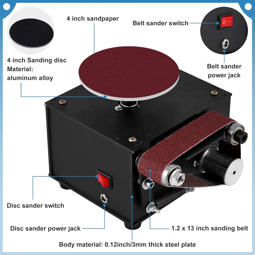 2 in 1 Mini Belt Disc Sander,4 Inch Sanding Disc Machine,1.18 x 13 inch Belt Sander 8000RPM for Knife Sharpening, Wood, Crafts, Metal, Stone, and Scissors Grinding