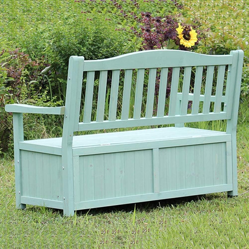 Terrace Park Benches Outdoor Storage Bench, Weatherproof Solid Wood Bench, Double Courtyard Bench with Backrest and Armrests, for Storing Gardening Tools/Outdoor Supplies