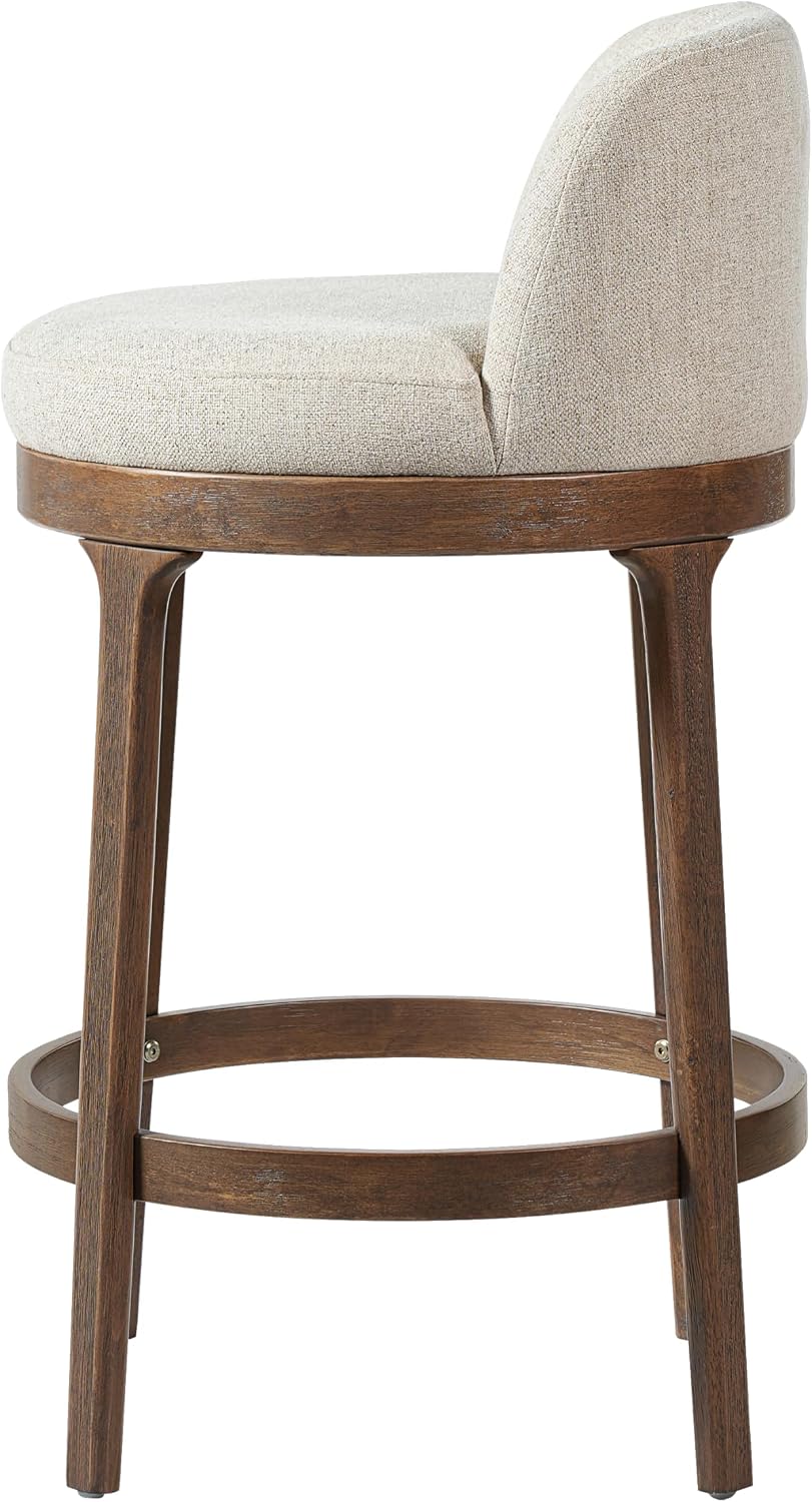 Christopher Knight Home Linhill 26.5' H Bar Stools Set of 4, Indoor Wooden Counter Stools with Round Upholstered Seat, Kitchen Stools, Rubberwood Frame with Footrest for Dining Island, Beige + Walnut