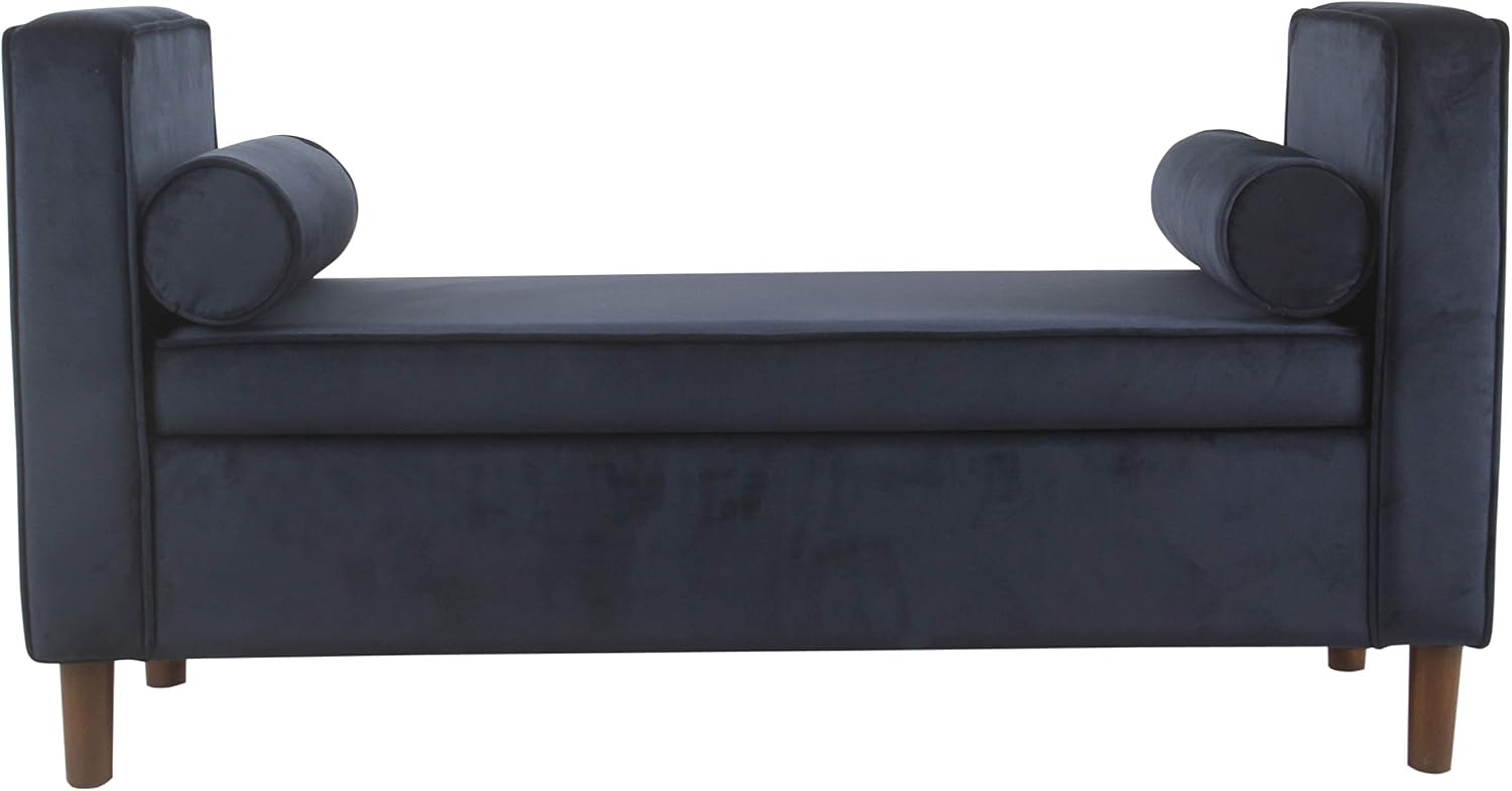 Homepop Home Decor | Upholstered Modern Storage Ottoman Bench with Pillows | Ottoman Bench with Storage for Living Room & Bedroom | Decorative Home Furniture (Navy)