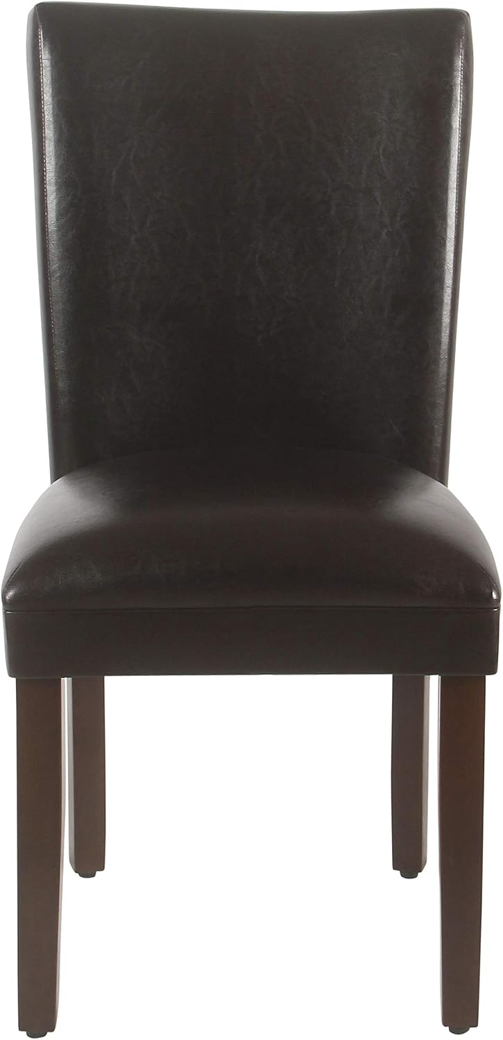 HomePop Parsons Upholstered Accent Dining Chair, Set of 2, Dark Brown Faux Leather