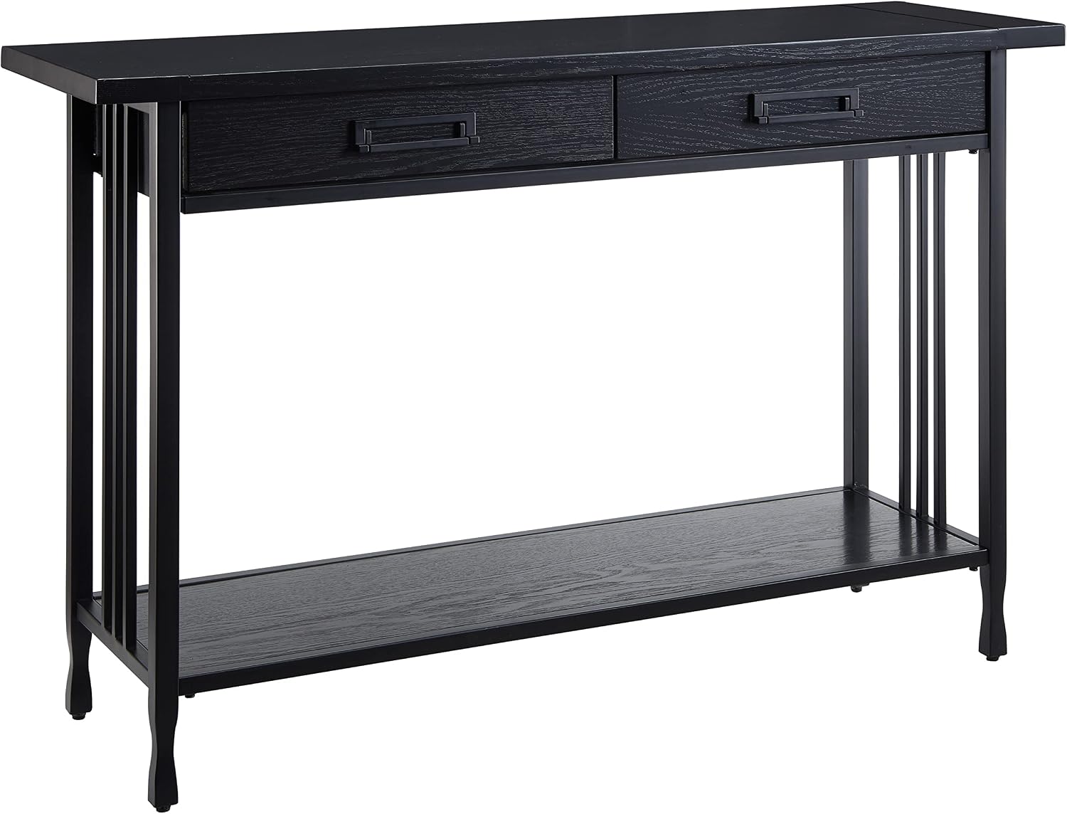 Leick Home 11233-BK Ironcraft Rustic Two Drawer Console Table with Shelf, Black Wash