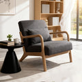 Mid Century Modern Accent Chair with Wood Frame and Linen Fabric Upholstery, Comfortable Lounge Armchair with Pillow, Wooden Accent Chair for Living Room, Bedroom, or Reading Corner