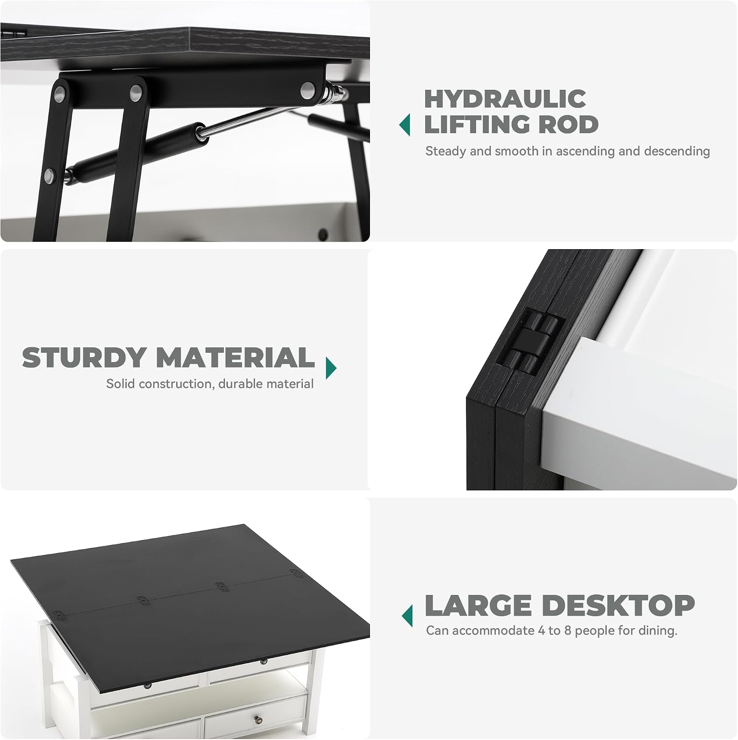YITAHOME Coffee Table Lift Top, Multi-Function Convertible Coffee Table with Drawers and Hidden Compartment, Converts to Dining Table for Living Room