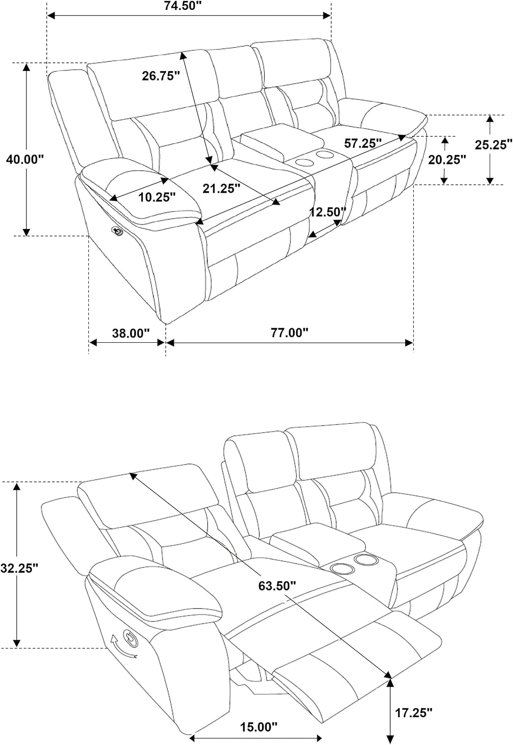 Coaster Home Furnishings - Greer - Leatherette Upholstered Reclining Sofa Set with Built-in Cupholders, Lift Top Storage Console, and Drop-Down Table - Living Room - Brown - 651354-S2