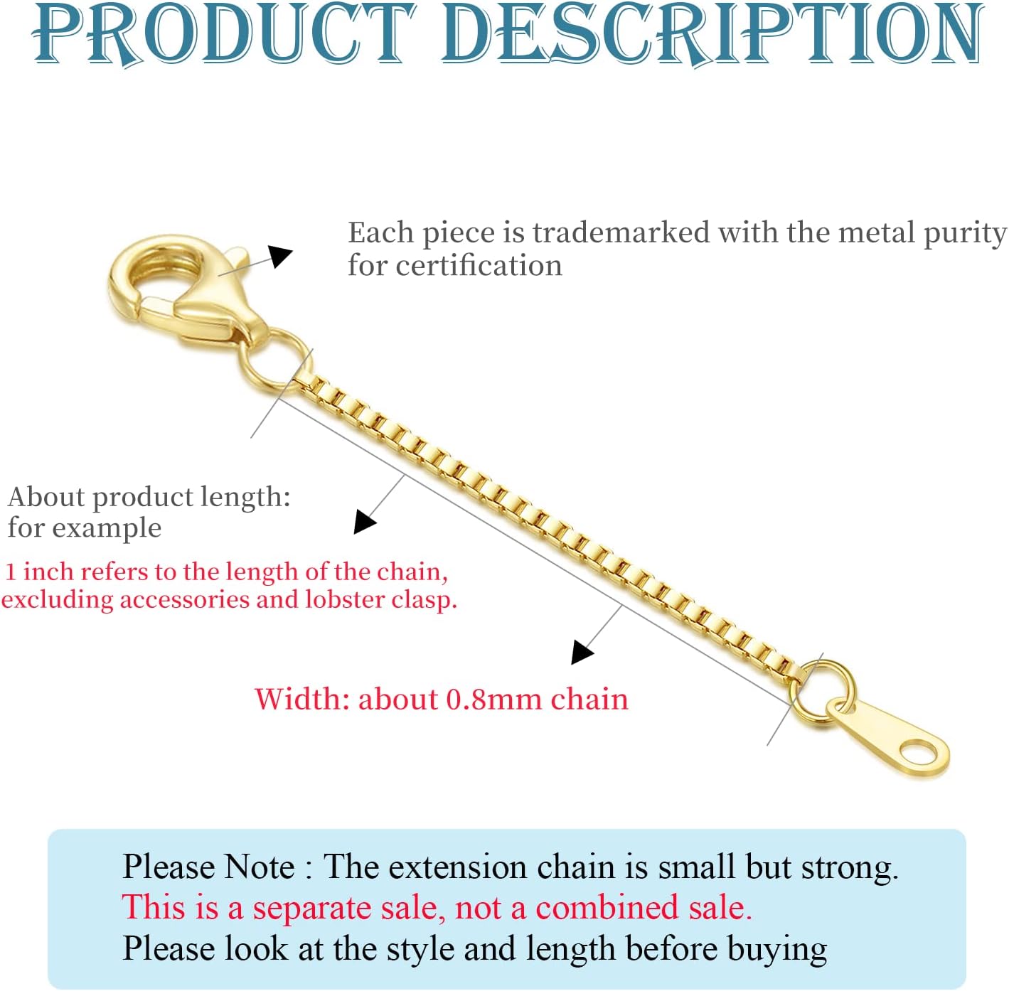 14k Gold 0.5'/1'/1.5'/2'/3' Necklace Bracelet Extender Chain, Necklace Extender Gold 14k, Durable Removable Gold Chain Extender, Gold Extension Chain for Necklace Anklet