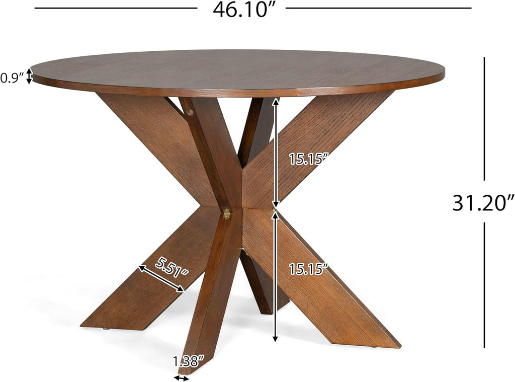 Christopher Knight Home Taliyah Round Dining Table for 5, MDF Round Top Modern Kitchen Table, Premium Quality Farmhouse Dining Room Table, Wooden Accent Table, Brown