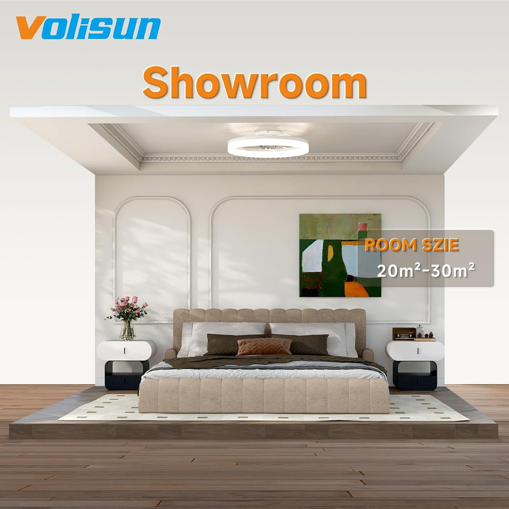 VOLISUN Low Profile Ceiling Fans with Lights and Remote, 24in Fandelier Ceiling Fan Flush Mount, 3000K-6500K Smart Bladeless LED Fan Light, White Modern Ceiling Fans with Lights for Bedroom