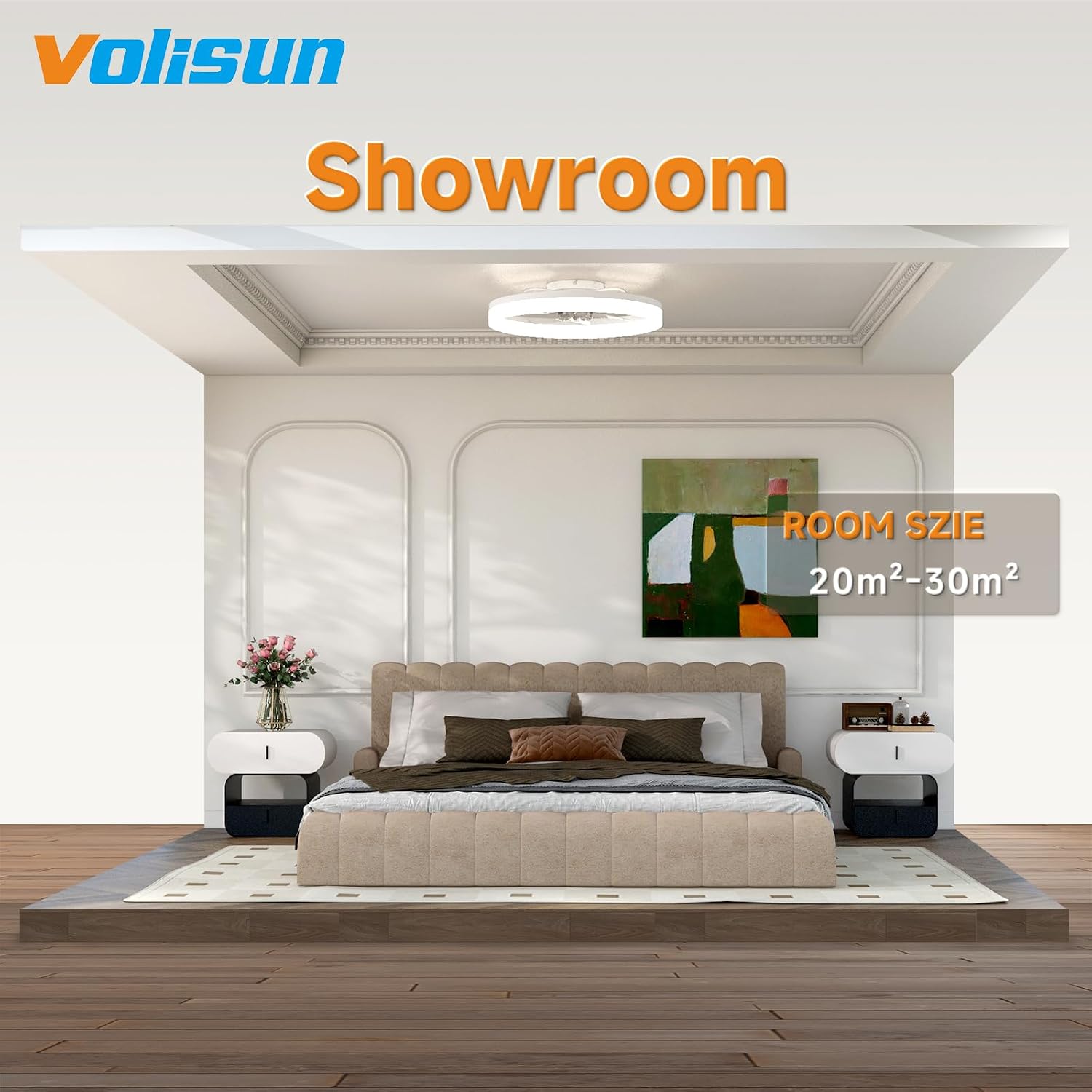 VOLISUN Low Profile Ceiling Fans with Lights and Remote, 24in Fandelier Ceiling Fan Flush Mount, 3000K-6500K Smart Bladeless LED Fan Light, White Modern Ceiling Fans with Lights for Bedroom