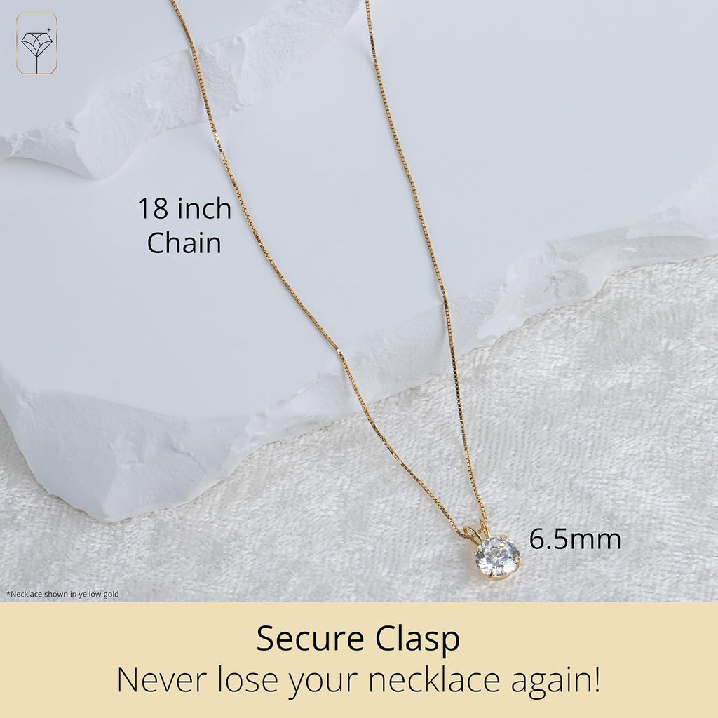 MAX + STONE 14k Gold 8mm Round Solitaire Cubic Zirconia Pendant Necklace for Women with 18 Inch Box Chain