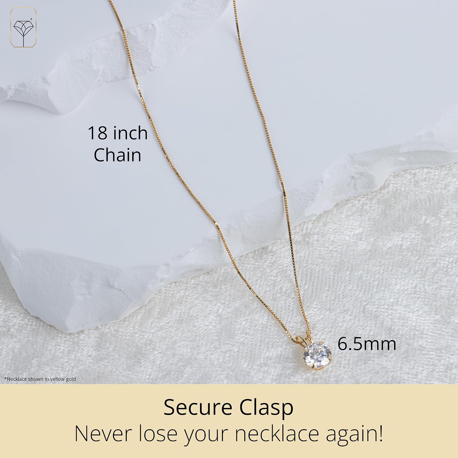 MAX + STONE 14k Gold 8mm Round Solitaire Cubic Zirconia Pendant Necklace for Women with 18 Inch Box Chain