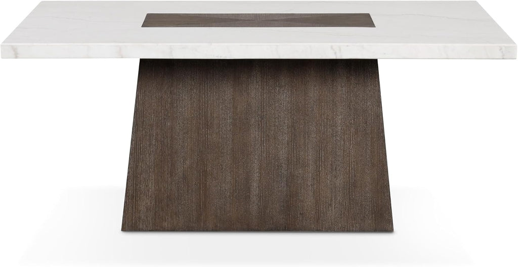 Furniture of America Rafferty Modern Solid Wood 70-inch Rectangle Dining Table with Genuine White Marble Tabletop and Tapered Pedestal Base, Seats up to 6, for Home Kitchen, Living Room, Dark Walnut