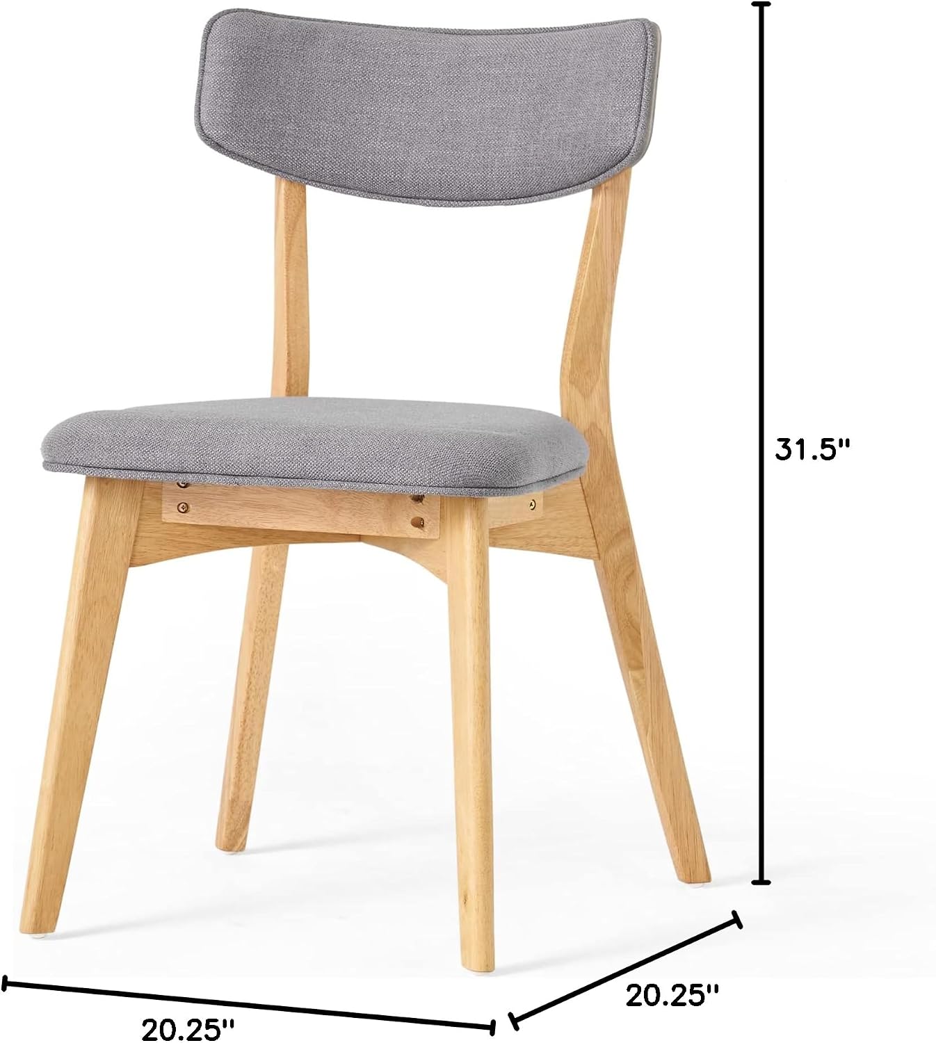 Christopher Knight Home Abrielle Mid-Century Modern Fabric Dining Chairs with Natural Oak Finished Rubberwood Frame, 2-Pcs Set, Dark Grey / Natural Oak