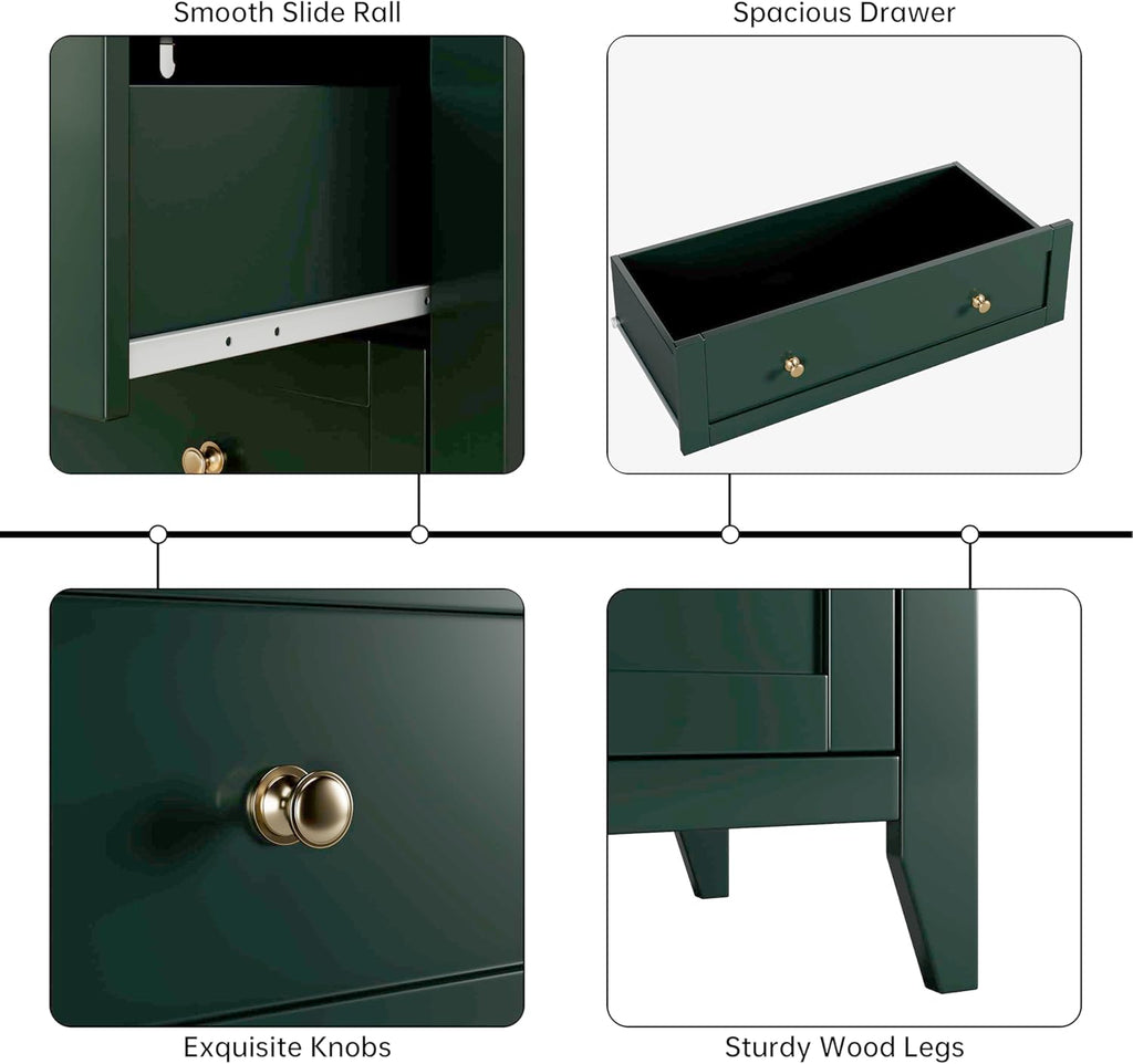 IDEALHOUSE Green 5 Drawer Dresser for Bedroom, Tall Dresser with Deep Drawers & Metal Knobs, Modern Wooden Chests of Drawers for Entryway, Hallway
