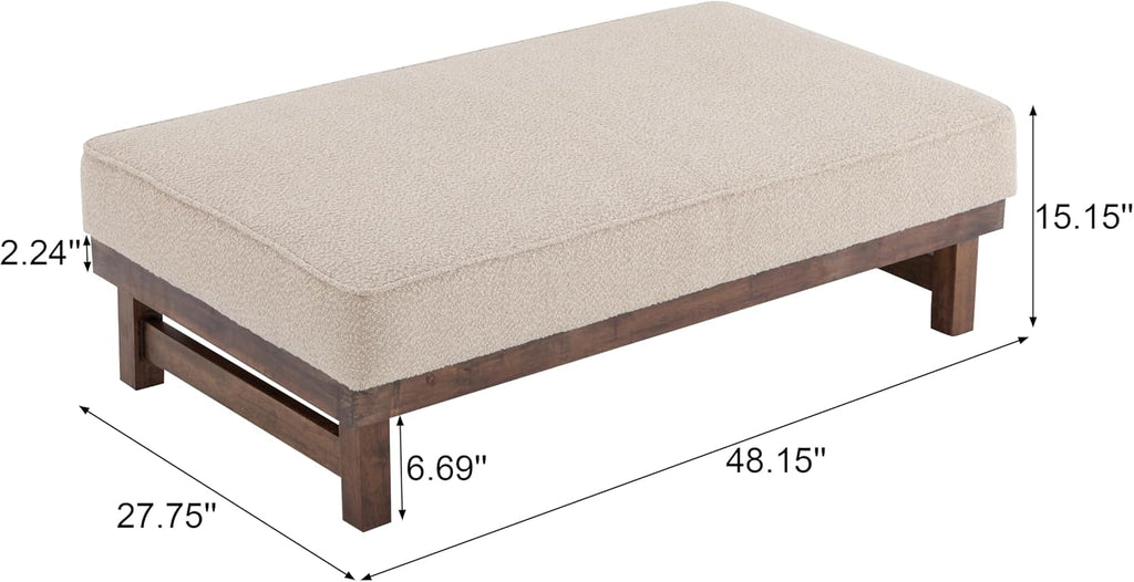 Christopher Knight Home Hillman Boucle Fabric Ottoman with Wood Frame,Rectangular Footrest Bench,Non Storage Ottoman Bench for Living Room Bedroom Entryway Home Decor,Light Brown