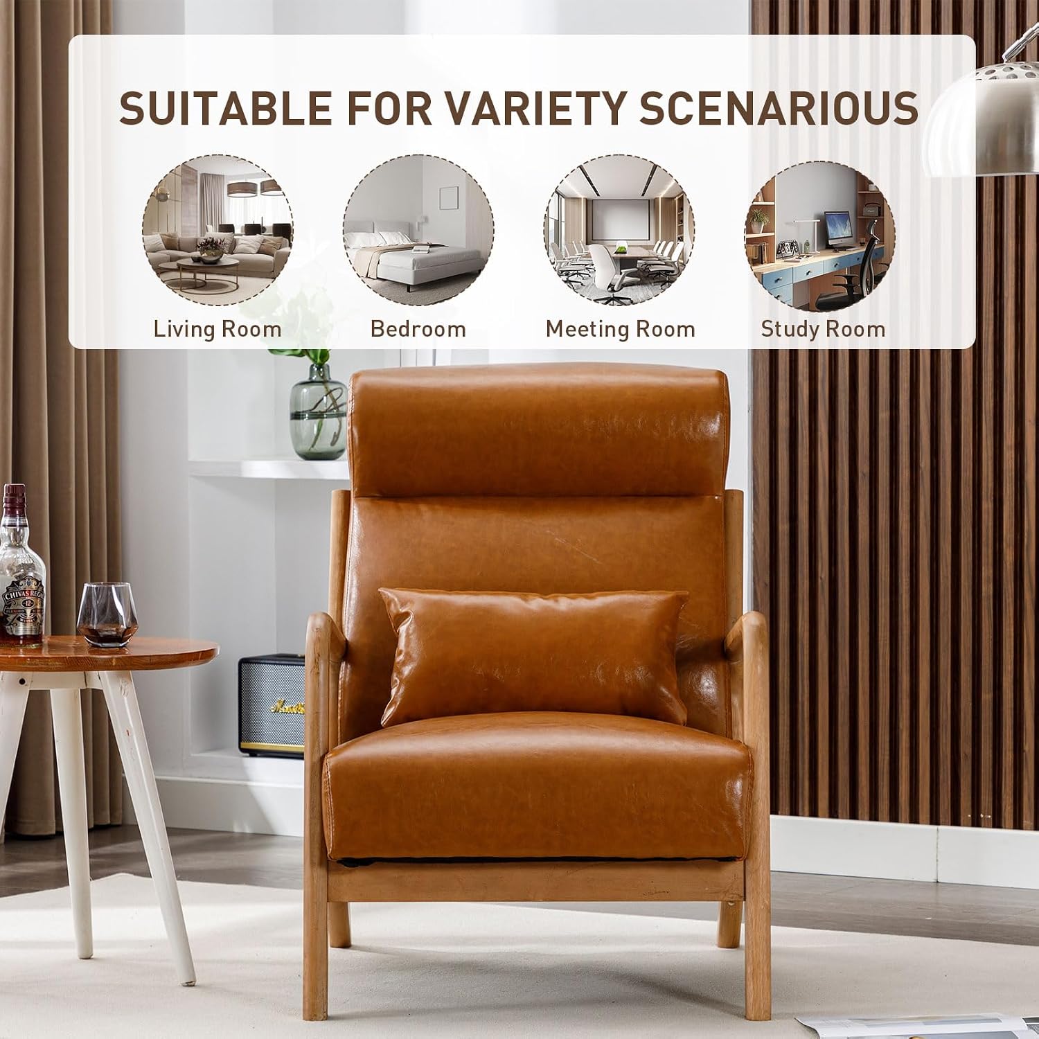 ANJ Mid Century Modern High Back Accent Chairs Set of 2, Single Lounge Armchair with Solid Wood Frame, Comfy Reading Chair for Living Room, Easy Assembly