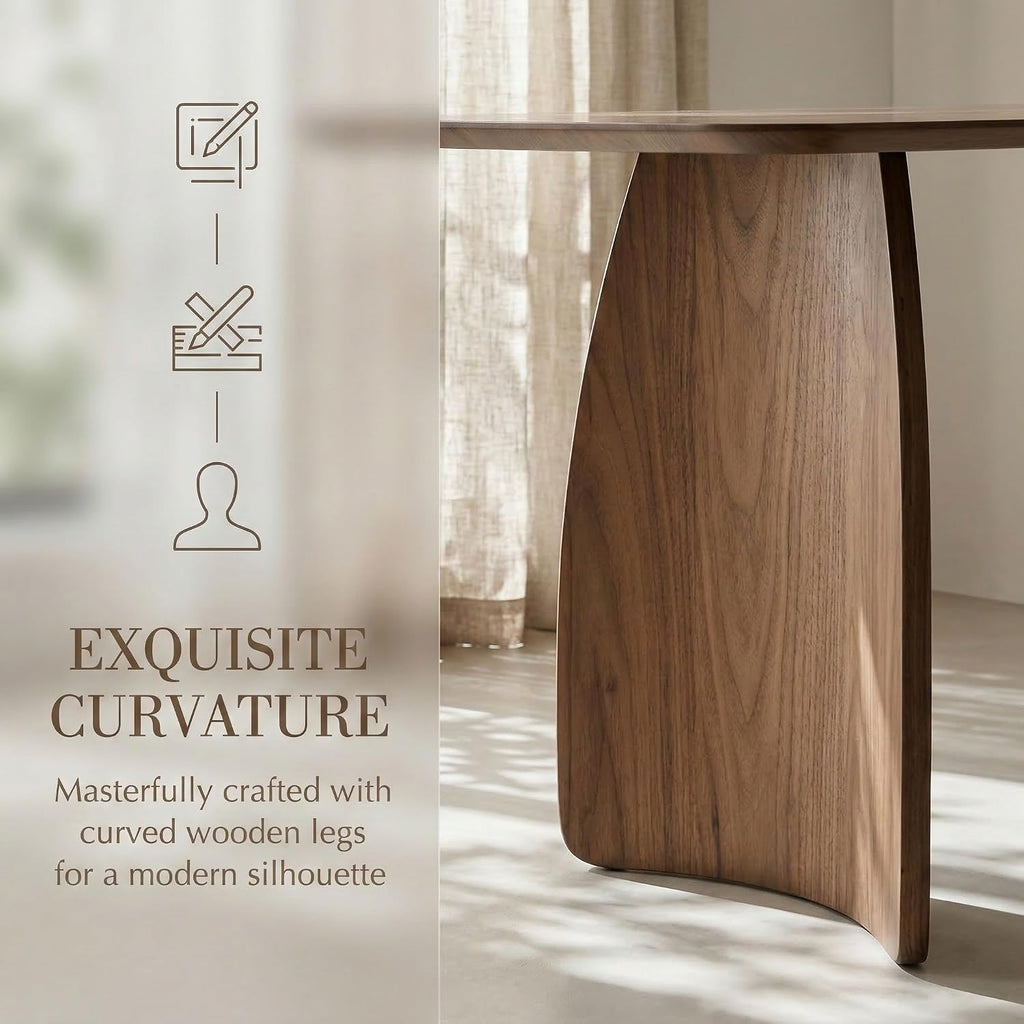 ROCITY 70 Inch Large Dining Table for 6-8 People, Solid Wood Kitchen Table with Curved Wooden Legs, Mid Century Modern Rectangular Long Dinner Table for Dining Room, Walnut