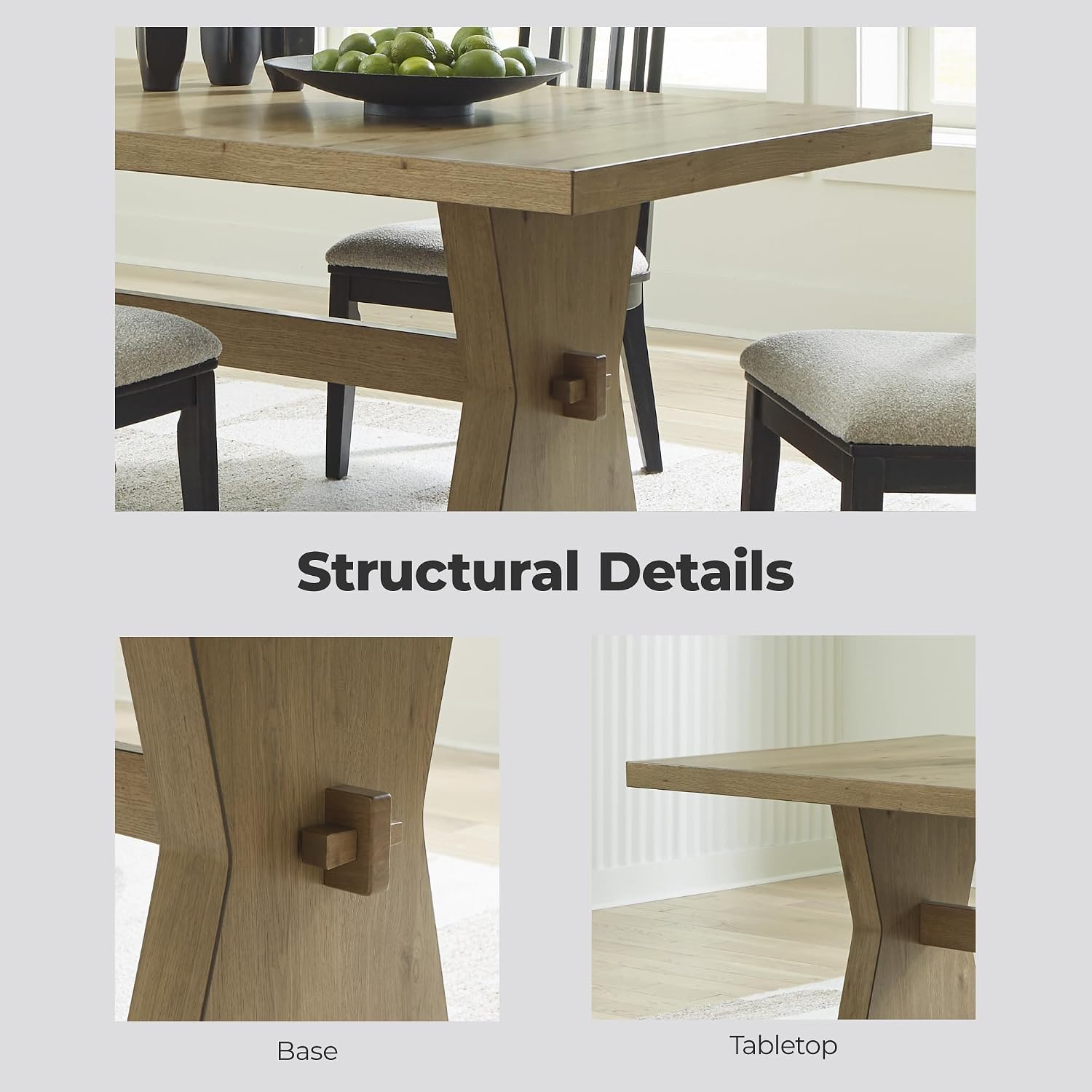 Signature Design by Ashley Galliden Farmhouse Dining Table with Extra-Thick Tabletop and Trestle Base, Light Brown