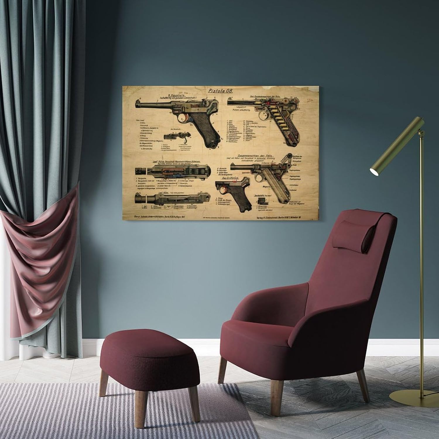 WW2 Luger Pistol Pistole 08 POSTER History Gun Collector Gift Canvas Wall Art Print Are Used For Room Aesthetics And Decoration 24x36inch(60x90cm)