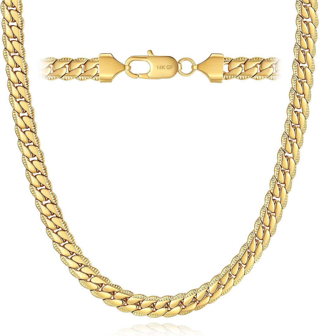 7MM Cuban Link Chain for Men Silver Chains, Silver Mens Chain Necklace,316L Stainless Steel and 14K White Gold /14K Gold Filled, Gold/Silver Chain for Men Necklace
