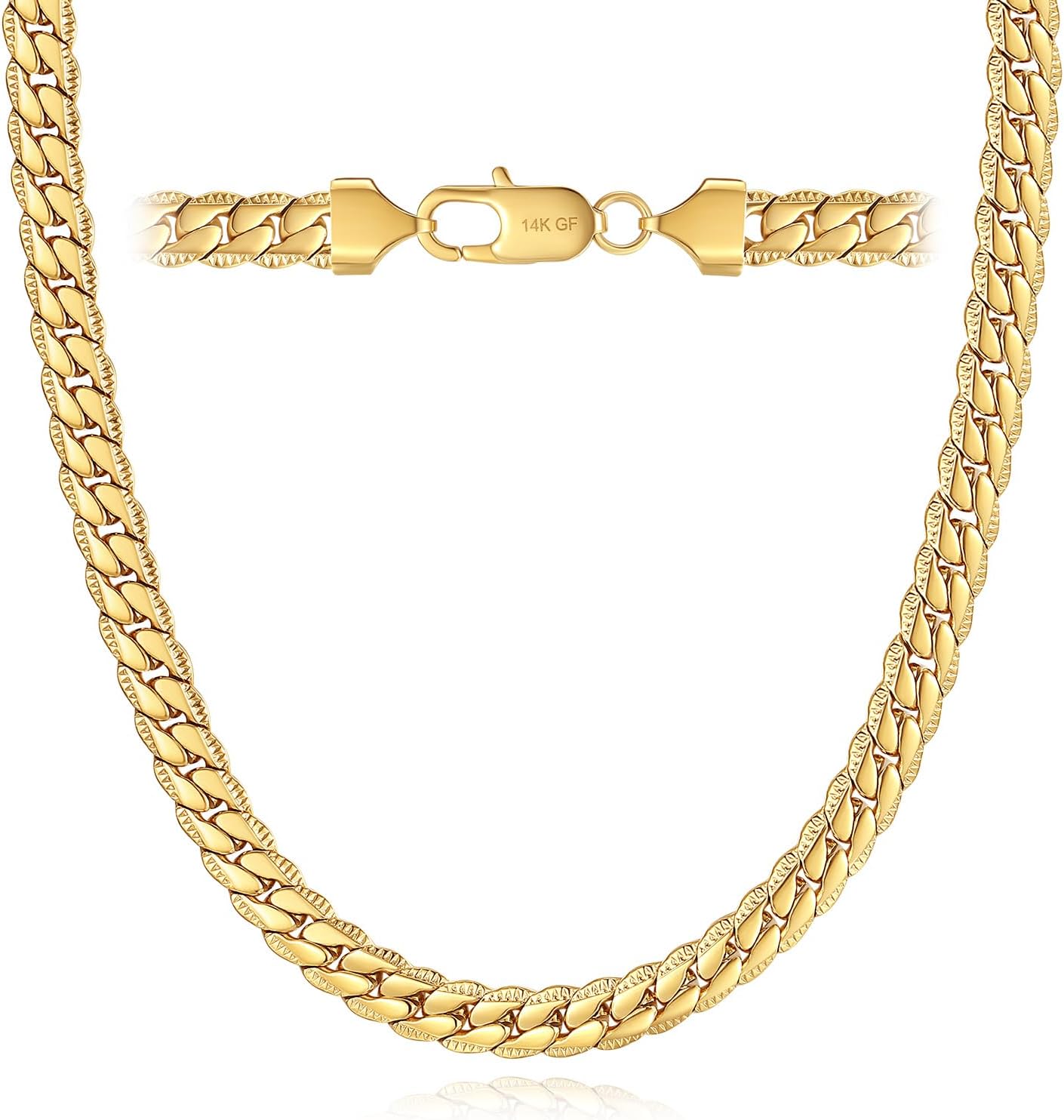 7MM Cuban Link Chain for Men Silver Chains, Silver Mens Chain Necklace,316L Stainless Steel and 14K White Gold /14K Gold Filled, Gold/Silver Chain for Men Necklace