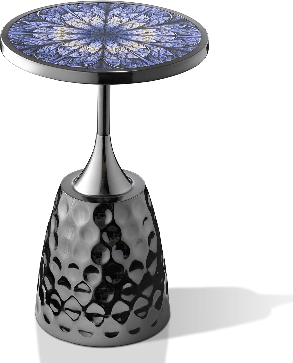 Homes: Inside + Out Halric Modern 24' Tall Round End Table with Printed Tabletop and Iron Metal Base, Accent Furniture, Pedestal Stand for Living Room, Home Office, Black with Geometric Floral