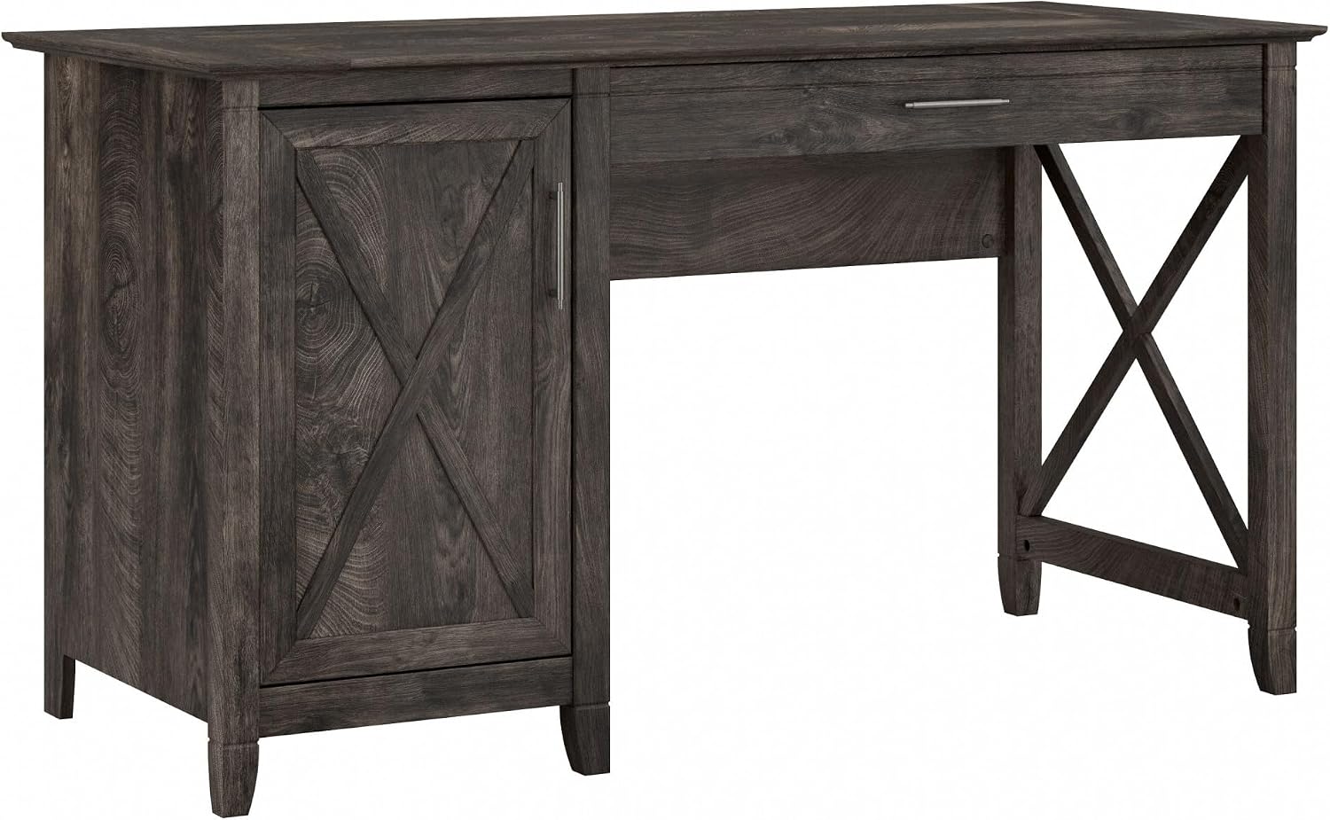 Bush Home Key West Computer Desk with Storage | Farmhouse PC Table for Home Office in Dark Gray Hickory | 54W x 24D