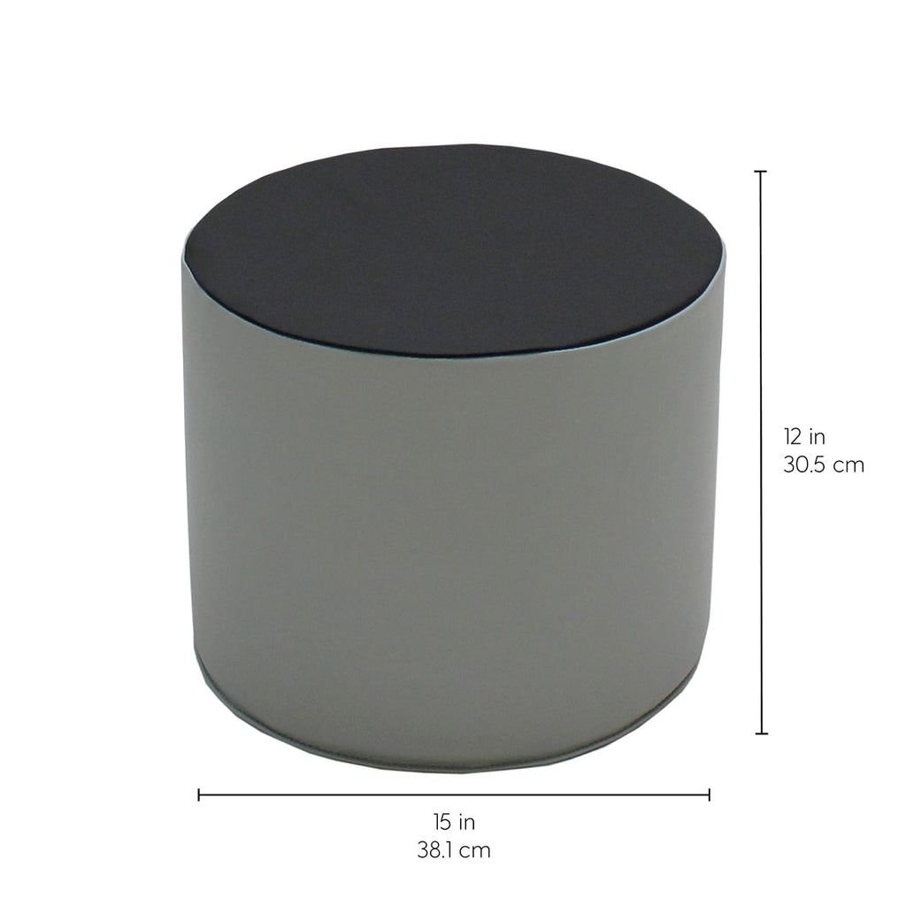 FDP SoftScape 15 inch Round Two-Tone Accent Ottoman for Ages 3-7 Modern Children's Furniture, Flexible, Lightweight Foam Seating for Home, Playroom, Classroom, Library (4-Piece) - Gray, 12763-GY