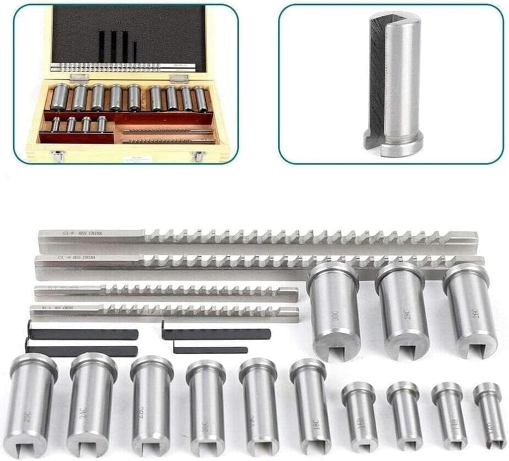 Industrial Tools Metric Size Broaching Cutter Collared Bushing Shim Set, 22 Pcs Keyway Broach Kit, Metric Size Broach Sleeve Shim Set for Lathe Keyway Size B-4mm,B-5mm,C-6mm,C-8mm
