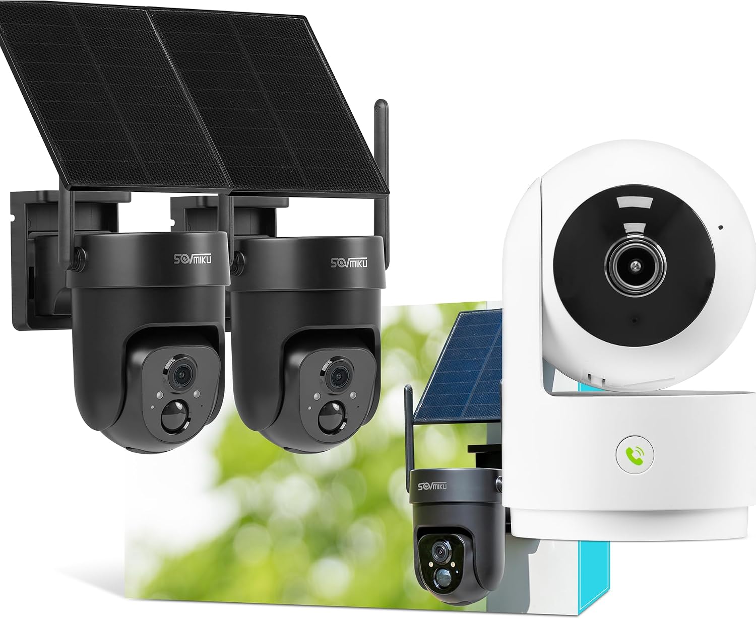 SOVMIKU Vicohome AI 2K Outdoor Solar Battery Security Cam & Indoor Plug-in Cam System, Two Way Audio, Motion Detection, 360° View, Easy to Setup, Color Night Vision, Audible Siren,180 Days Care Plan