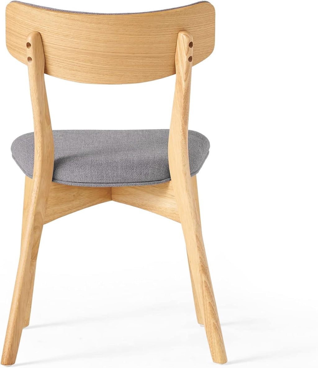 Christopher Knight Home Abrielle Mid-Century Modern Fabric Dining Chairs with Natural Oak Finished Rubberwood Frame, 2-Pcs Set, Dark Grey / Natural Oak