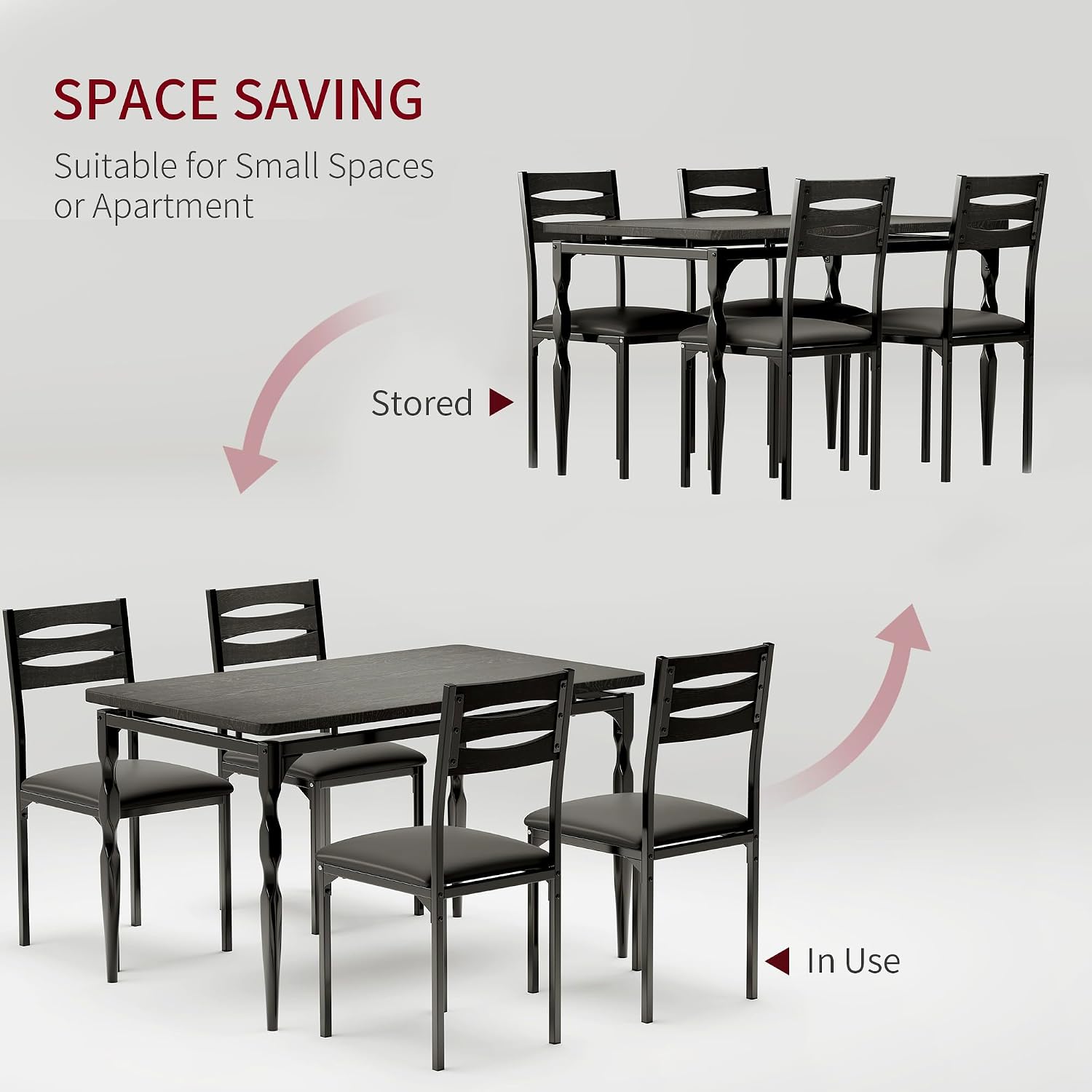 GarveeHome 5 Piece Dining Table Set, Industrial Style Dining Table and Chairs Set for 4, Kitchen Table Set for Dining Room Kitchen Apartment, Black
