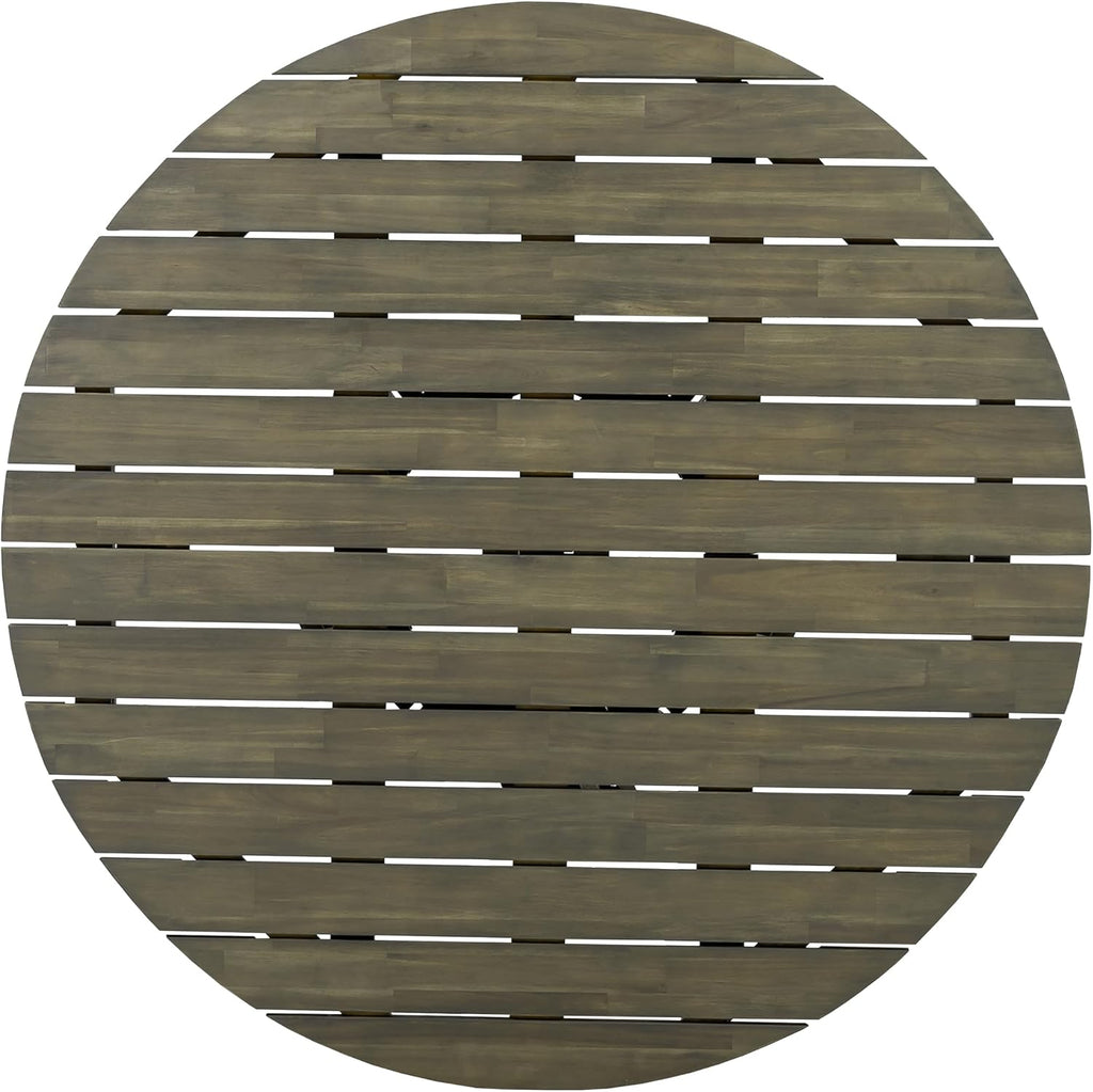 Christopher Knight Home Briar Farmhouse Acacia Wood Round Dining Table, Patio Dining Room Table with Unique Wooden Base for Backyard/Garden, Slatted Design Outdoor Dining Table, Light Teak