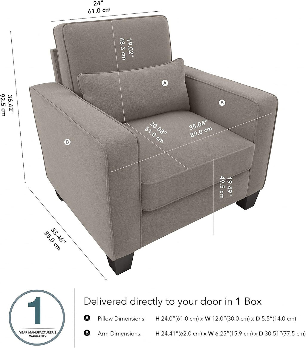 Bush Home Accent Chair with Arms, Modern Armchair with Pet-Friendly Fabric Upholstery, Living Room, Stockton Collection, Beige Herringbone