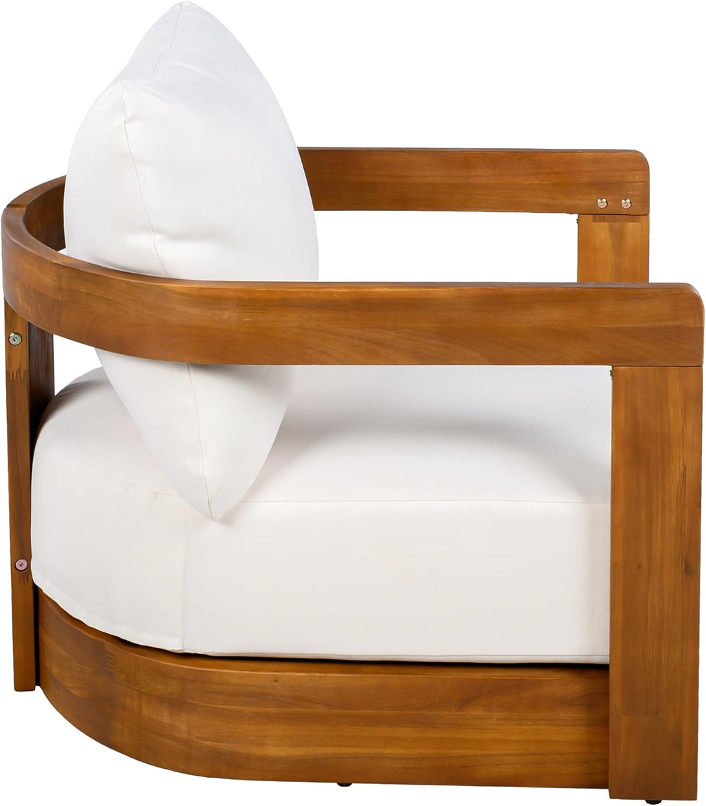 Christopher Knight Home Chloe Acacia Wood Lounge Chair Outdoor Set of 2, Curved Tub Design Accent Chairs with Weather Resistant Cushion, Comfy Low Profile Reading Seating for Backyard, Teak+ Beige
