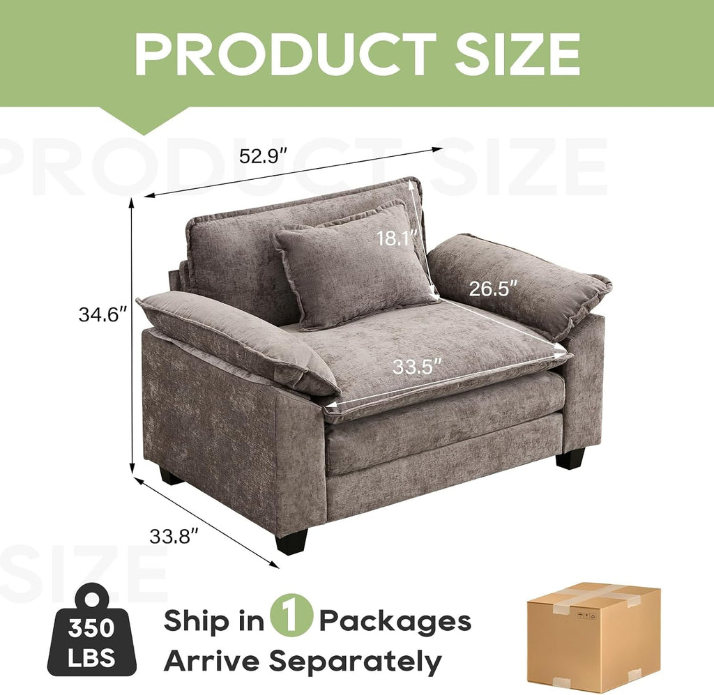 Oprisen Modular Sectional Sofa, Comfy Cloud Couch Sectional Sofa, Chenille Sofa Sleeper Deep Seat Sofa with Throw Pillows for Living Room (Light Gray, 53'- Single Seat)