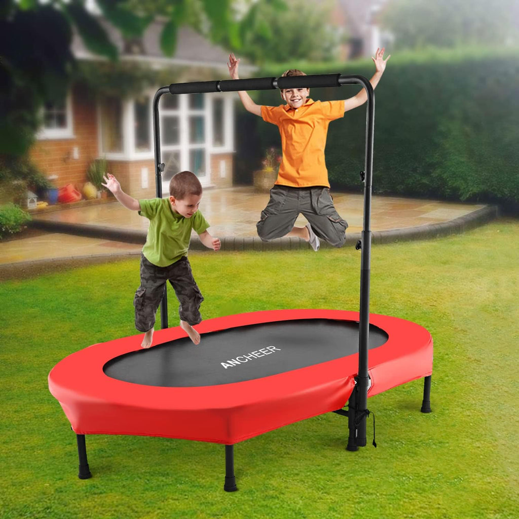 Trampoline for Kids, Toddler Trampoline Indoor Sports and Outdoor Games 56' Kids Rebounder 220LBS Capacity with Adjustable Safety Handrail Foldable Jumper for Boy Girls ASTM Certified