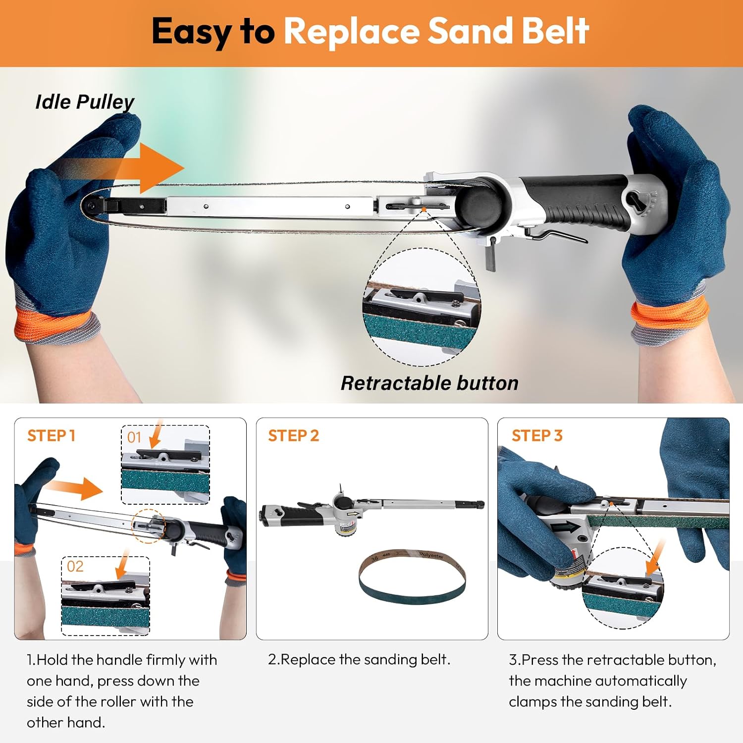 1/2' x 24' Air Belt Sander, Mini Belt Sander for Woodworking/Metal Working Handheld All Angle Grinder Belt Sander Industrial Pneumatic Tool