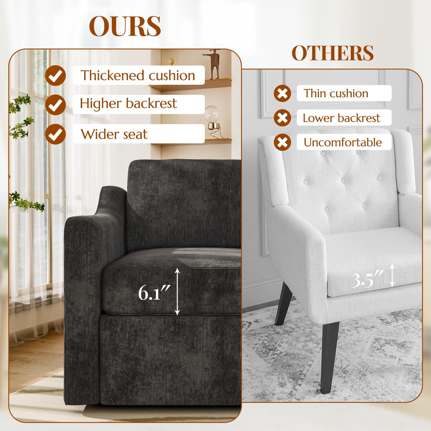 360° Swivel Accent Chair, Large Comfy Reading Chair, Square Single-Seat Armchair Upholstered Sofa for Reading, Nursery, Living Room, Bedroom, Lounge, Hotel, Black