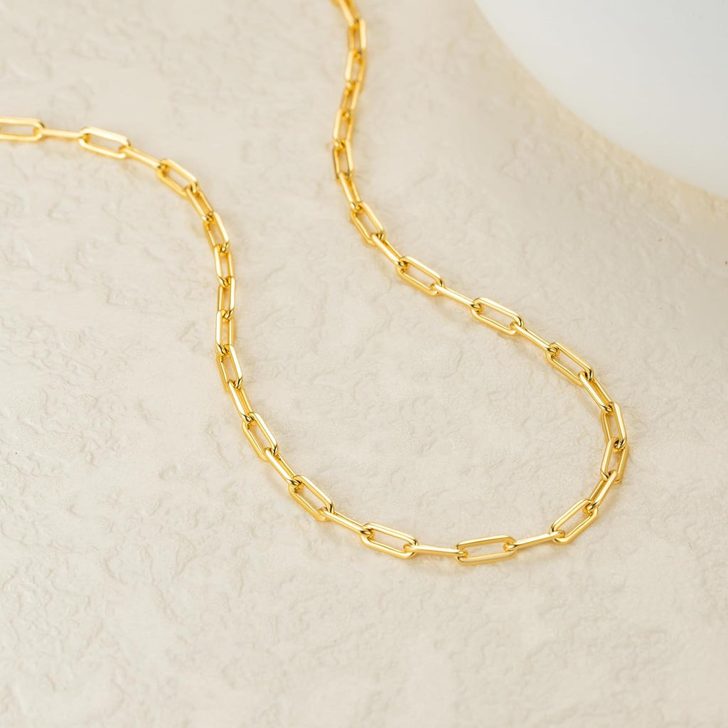 Paperclip Chain Necklace 14K Gold Necklace for Women 3mm Gold Chains Necklaces for Women & Men Non Tarnish Chain 16-26 Inches