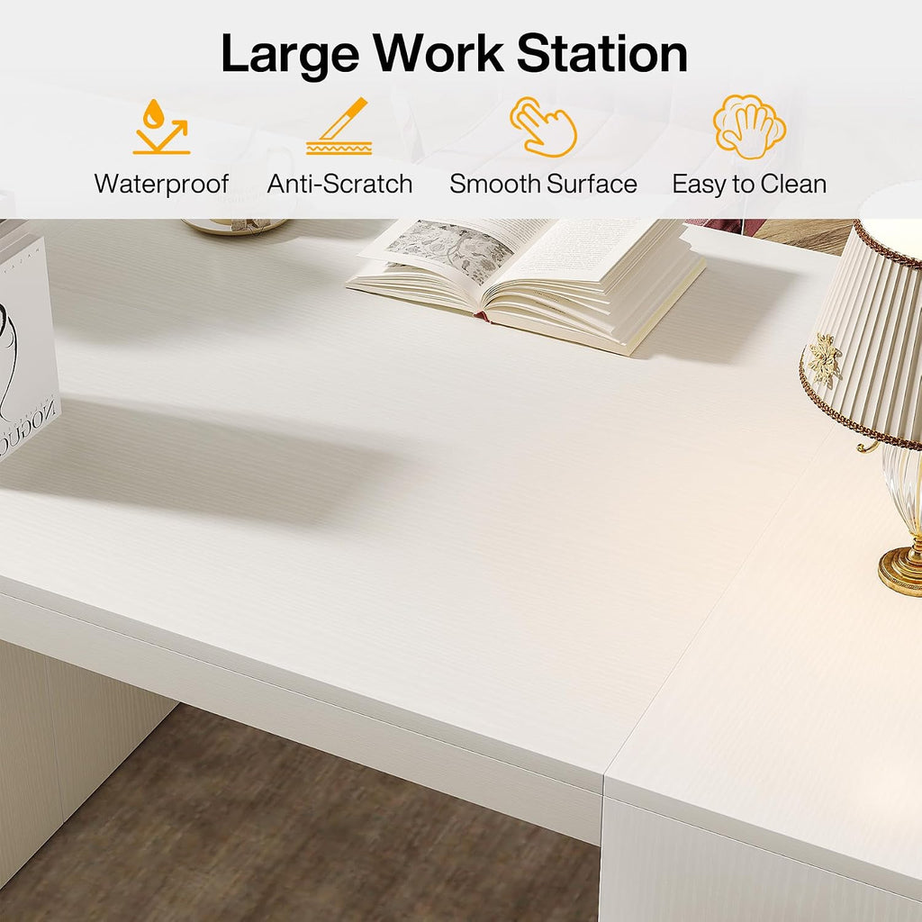 Tribesigns Modern Executive Office Desk, 63-Inch Large Computer Home Office Desk with Storage Shelves, Wood Study Writing Table, Workstation Business Furniture, White