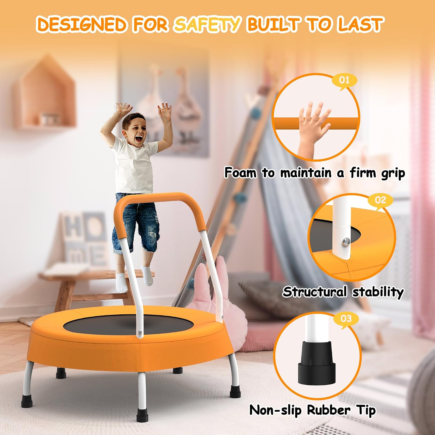 Toddler Trampoline for 1 Year Plus with Handle, Baby Gifts for Boys and Girls, Indoor and Outdoor