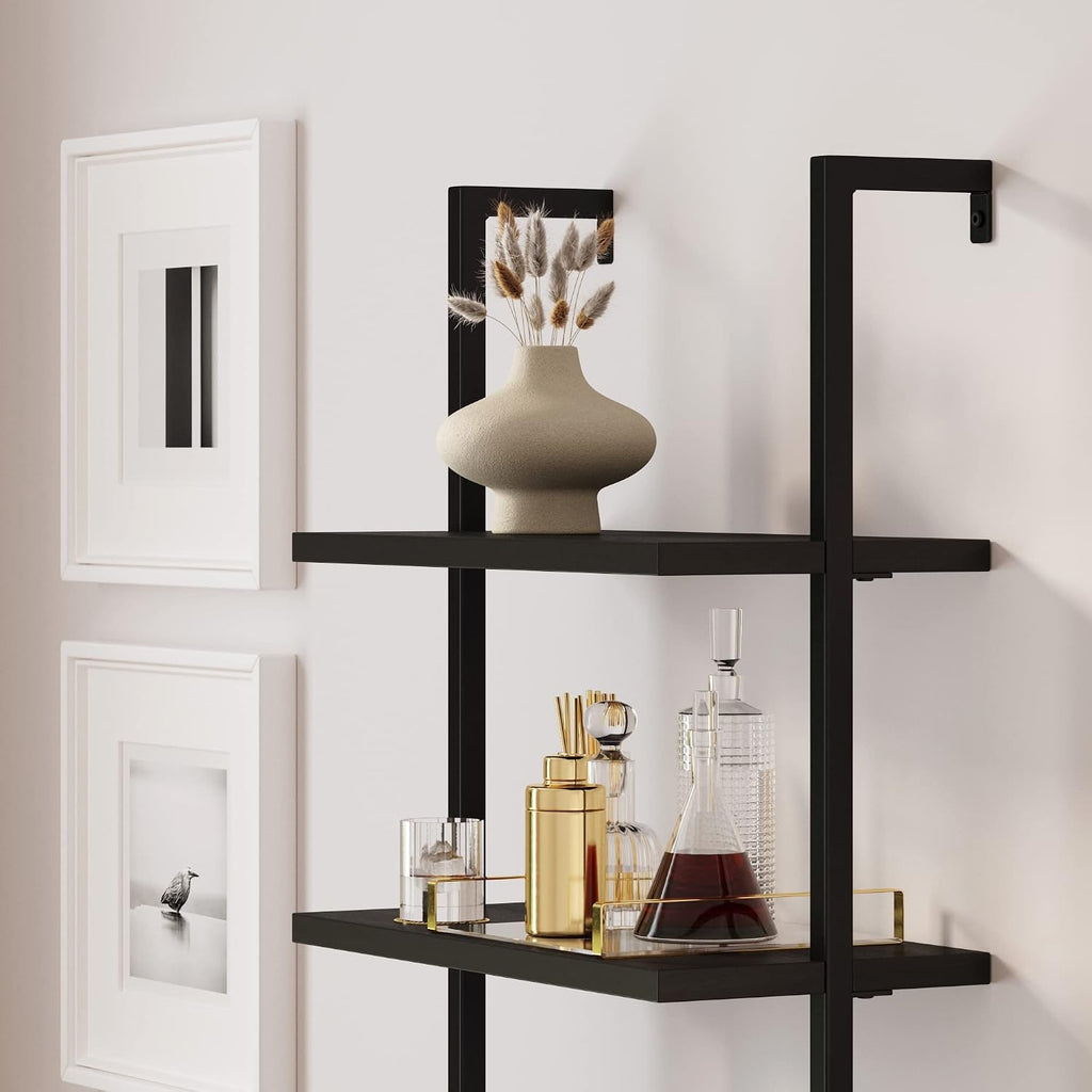 Nathan James Theo Modern Bookcase with Rattan Cabinet in Matte Black and Light Oak Finish with Matte Black Metal Frame for Living Room, Home Office Storage